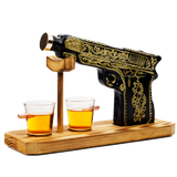 (UAE ONLY) Glass Hand Painted Pistol Whiskey Gun Decanter & Pistol Shot Glasses Set, With 2 Bullet Shot Glasses