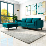 Amber Square Upholstered Ottoman (Teal Velvet)