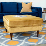 Amber Square Upholstered Ottoman (Yellow Velvet)