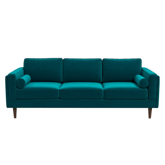 Amber Mid-Century Modern Teal Luxury Velvet Sofa