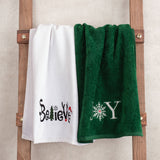 American Soft Linen Christmas Towels Bathroom Set, 2 Packed Embroidered Decorative 100% Cotton Hand Towels, Dish Towels for Decor Xmas - 60 Set Case Pack
