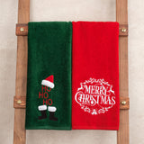 American Soft Linen Christmas Towels Bathroom Set, 2 Packed Embroidered Decorative 100% Cotton Hand Towels, Dish Towels for Decor Xmas