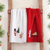 American Soft Linen Christmas Towels Bathroom Set, 2 Packed Embroidered Decorative 100% Cotton Hand Towels, Dish Towels for Decor Xmas