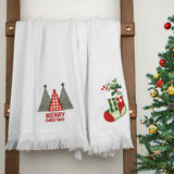 American Soft Linen Christmas Towels Set, 2 Packed Embroidered 100% Cotton Hand Towels, Dish Towels