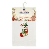 American Soft Linen Christmas Towels Set, 2 Packed Embroidered 100% Cotton Hand Towels, Dish Towels
