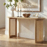 Aodai 60" Modern Oak Wood & Rattan Console Table