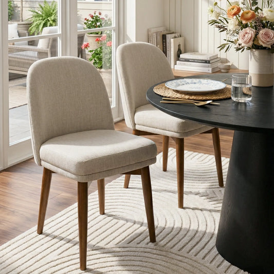 Athena Linen Upholstered Solid Wood Dining Chairs (Set of 2)