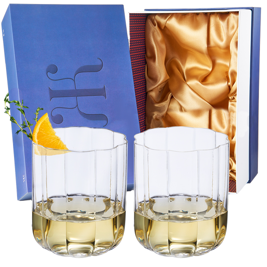 Flower Vintage Glass Stemless Highball - Set of 2-13 oz (Clear)