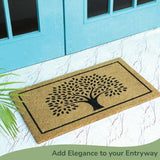 Beige/Black Coir Doormat with Tree Print & Border - 17x30"