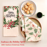 Printed Cotton Kitchen Towels Set of 2 – Poinsettia, Green & White