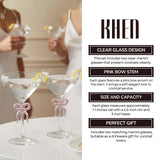 Clear Martini Glass with Pink Bow on Stem, Set of 2