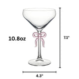 Clear Martini Glass with Pink Bow on Stem, Set of 2