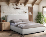 Vaughn Cream Bed - Cozy Linen Textured Fabric with Sturdy Black Wood Base for Ultimate Comfort