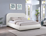 Vaughn Cream Bed - Cozy Linen Textured Fabric with Sturdy Black Wood Base for Ultimate Comfort