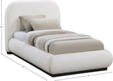 Vaughn Cream Bed - Cozy Linen Textured Fabric with Sturdy Black Wood Base for Ultimate Comfort