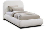 Vaughn Cream Bed - Cozy Linen Textured Fabric with Sturdy Black Wood Base for Ultimate Comfort