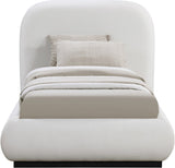 Vaughn Cream Bed - Cozy Linen Textured Fabric with Sturdy Black Wood Base for Ultimate Comfort
