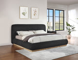 Rigby Art Deco King Bed in Rich Black Boucle Fabric with Fluted Base - Stylish & Modern Design