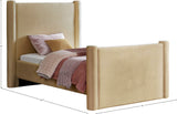 Elias Velvet Twin Bed - Elegant Minimalist Design with Solid Wood Frame for Contemporary Bedrooms