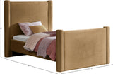 Elias Velvet Twin Bed - Elegant Minimalist Design with Solid Wood Frame for Contemporary Bedrooms