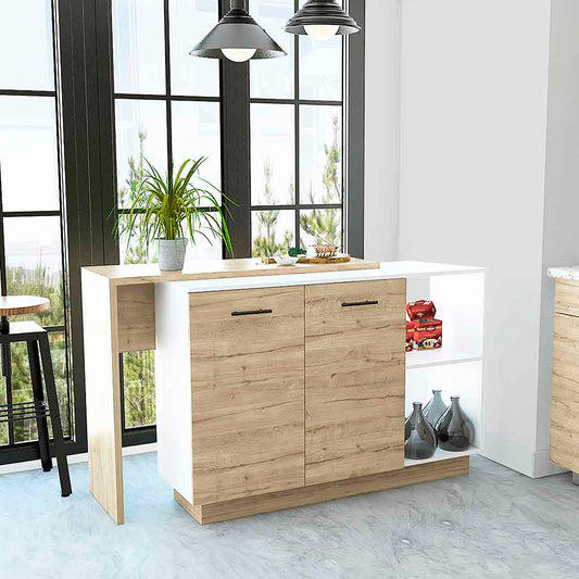 Tuhome Sicilia Kitchen Island with Two External Shelves, Double Door Cabinets, Three Interior Shelves, Ideal for Kitchen, Dining, and Storage Solutions