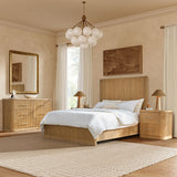 Modern Fluted Solid Wood Bedroom Set with Oak Texture-4-Piece Set