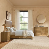 Modern Fluted Solid Wood Bedroom Set with Oak Texture-4-Piece Set