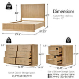 Modern Fluted Solid Wood Bedroom Set with Oak Texture-4-Piece Set