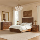 Modern Fluted Solid Wood Bedroom Set with Oak Texture-4-Piece Set