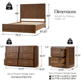 Modern Fluted Solid Wood Bedroom Set with Oak Texture-4-Piece Set