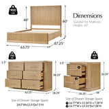 Modern Fluted Solid Wood Bedroom Set with Oak Texture-4-Piece Set