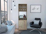 Tuhome Prana Bar Cabinet with Two Shelves, Five Built-In Wine Rack, Double Door Cabinet, Light Oak Finish for Living Room or Home Bar