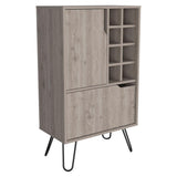 Tuhome Manhattan L Bar Cabinet with Eight Built-In Wine Cubbies, Dual Single-Door Storage Cabinets, Integrated Stemware Rack, Modern Entertaining Bar Unit for Liquor Display, Glassware Organization, and Home Gatherings