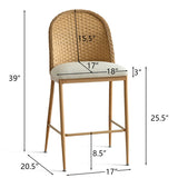 Barcelona 25.5" Beige Rattan Upholstered Counter Stool (Set of 2)
