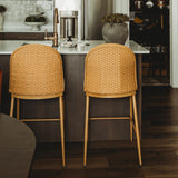 Barcelona 25.5" Beige Rattan Upholstered Counter Stool (Set of 2)
