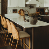 Barcelona 25.5" Beige Rattan Upholstered Counter Stool (Set of 3)