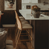 Barcelona 25.5" Beige Rattan Upholstered Counter Stool (Set of 3)