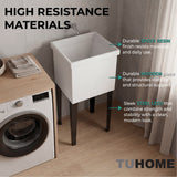 Bari Freestanding and Compact Plastic Laundry Utility Sink with Four Legs, Utility Tub for Laundry Room, Garage or Kitchen