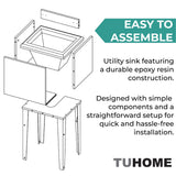 Bari Freestanding and Compact Plastic Laundry Utility Sink with Four Legs, Utility Tub for Laundry Room, Garage or Kitchen