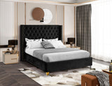 Barolo Luxurious Velvet Wing Bed with Tufted Design and Gold Nailhead Accents for Elegant Bedrooms