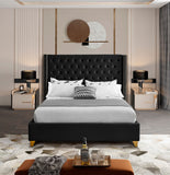 Barolo Luxurious Velvet Wing Bed with Tufted Design and Gold Nailhead Accents for Elegant Bedrooms