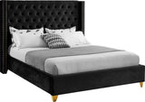 Barolo Luxurious Velvet Wing Bed with Tufted Design and Gold Nailhead Accents for Elegant Bedrooms