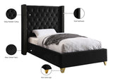 Barolo Luxurious Velvet Wing Bed with Tufted Design and Gold Nailhead Accents for Elegant Bedrooms