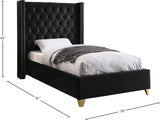 Barolo Luxurious Velvet Wing Bed with Tufted Design and Gold Nailhead Accents for Elegant Bedrooms
