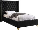Barolo Luxurious Velvet Wing Bed with Tufted Design and Gold Nailhead Accents for Elegant Bedrooms