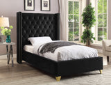 Barolo Luxurious Velvet Wing Bed with Tufted Design and Gold Nailhead Accents for Elegant Bedrooms