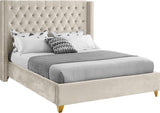 Barolo Luxurious Velvet Wing Bed with Tufted Design and Gold Nailhead Accents for Elegant Bedrooms