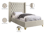 Barolo Luxurious Velvet Wing Bed with Tufted Design and Gold Nailhead Accents for Elegant Bedrooms