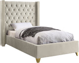 Barolo Luxurious Velvet Wing Bed with Tufted Design and Gold Nailhead Accents for Elegant Bedrooms
