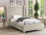 Barolo Luxurious Velvet Wing Bed with Tufted Design and Gold Nailhead Accents for Elegant Bedrooms